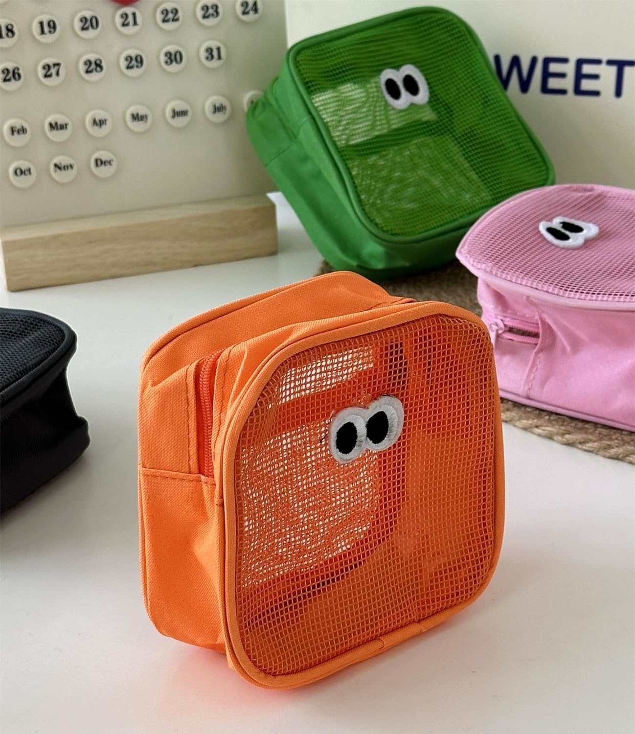 Cute Eye Mesh Cosmetic Bags- Orange