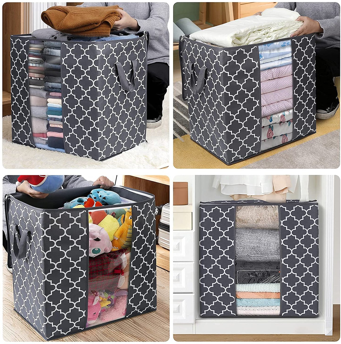 Storage Bags Large Blanket Clothes Organization and Storage Containers (Grey 100L)