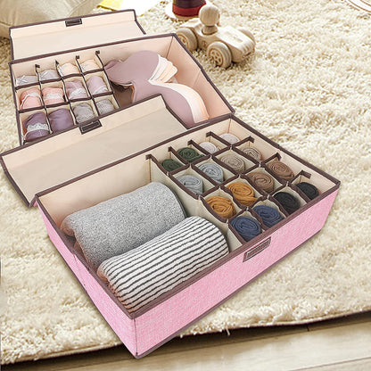 Innerwear Organizer 16+1 Compartment  Foldable Fabric Storage Box(44 x 28 x 12 cm Linen Pink)