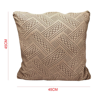 Jacquard Fabric Cushion Cover With Zipper ( Camel, 45 x 45 cm)