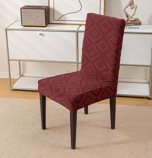 Stretchy Universal Jacquard Fabric Diamond Texture 220 GSM Chair Cover-Maroon