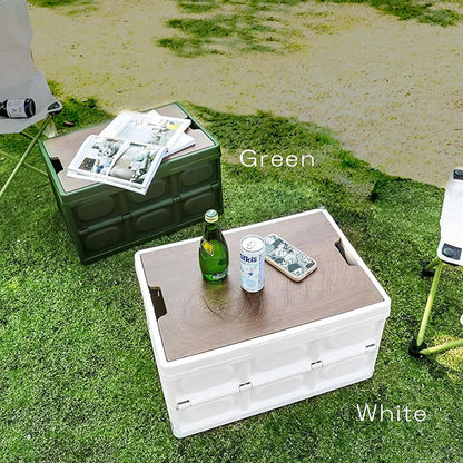 Folding Storage Bins with Wood Lid Storage Container - (30Litre, White)