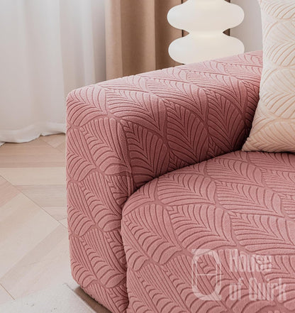 Universal 220 GSM Jacquard Leaf Texture Fabric Sofa Cover(Pink)