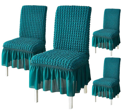 Turkish Bubble Frill Chair Cover Stretch Removable Washable Slipcover (Teal)