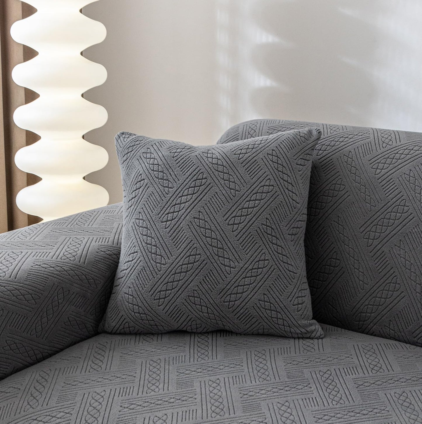 Jacquard Fabric Cushion Cover With Zipper ( Charcoal, 45 x 45 cm)