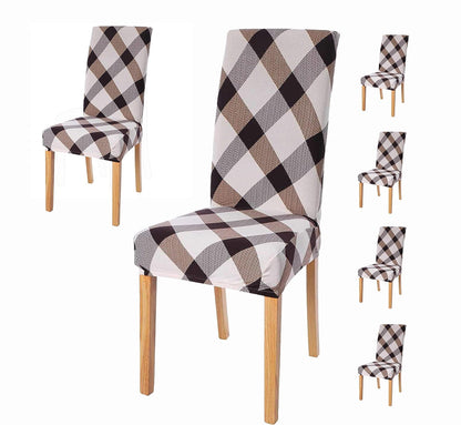 Printed Elastic Chair Cover - Brown White Check