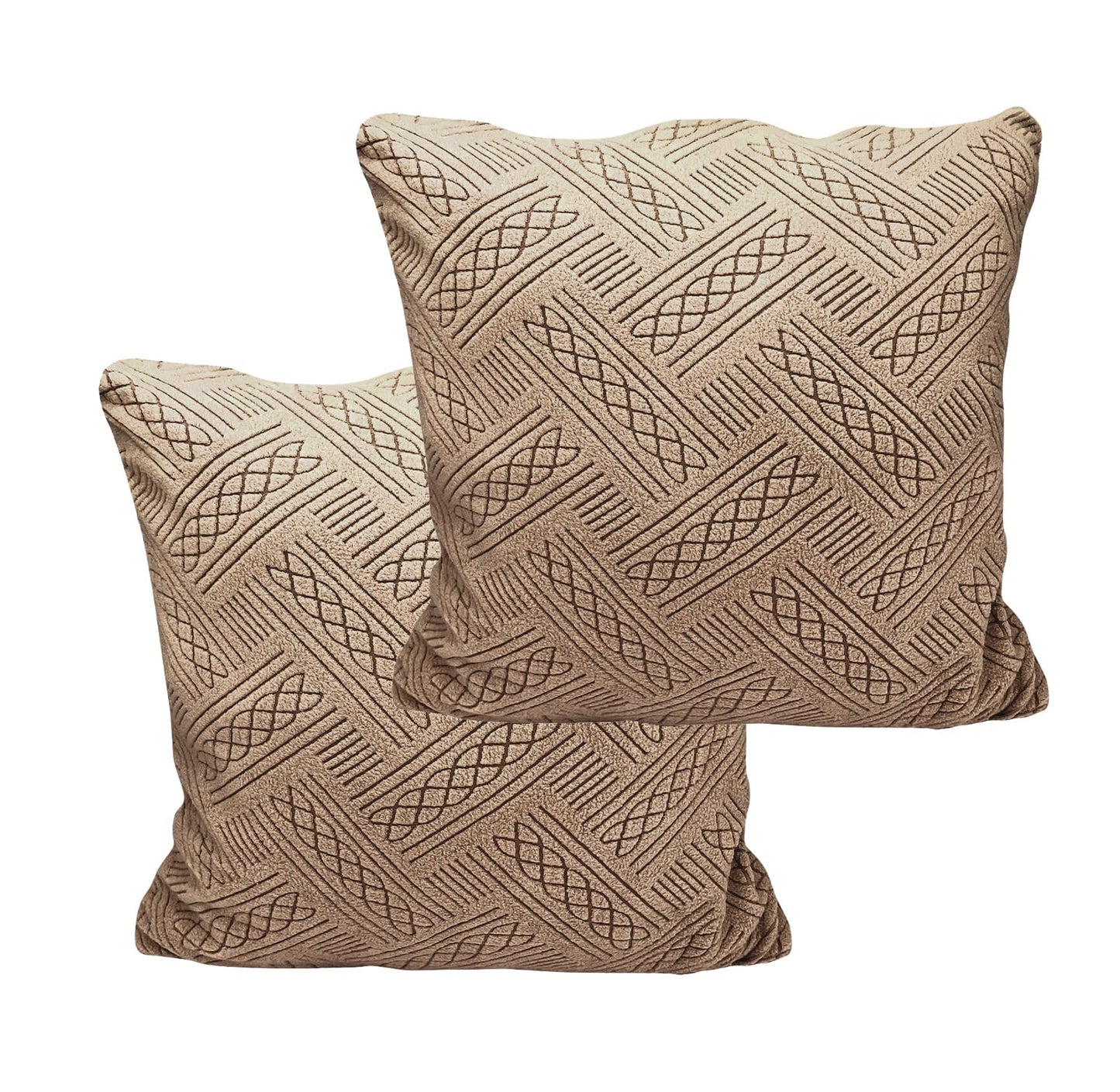 Jacquard Fabric Cushion Cover With Zipper ( Camel, 45 x 45 cm)