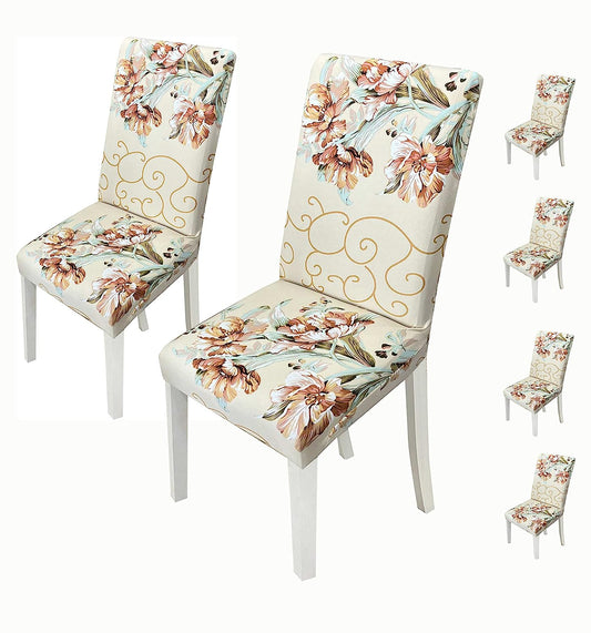 Printed Chair Cover - (Beige Marigold)