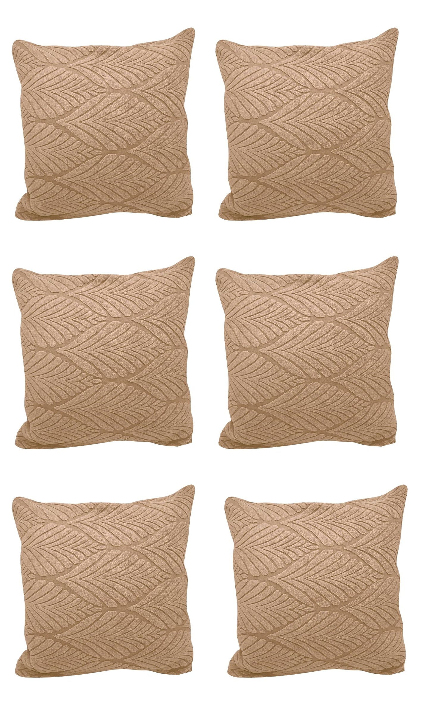 Jacquard Leaf Texture Fabric Cushion Cover With Zipper( Camel, 45 x 45 cm)