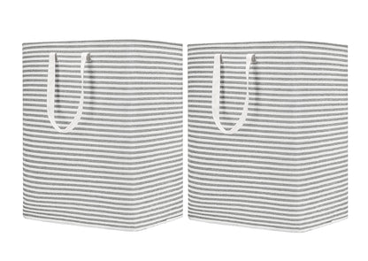 Waterproof Laundry Hamper Collapsible Baskets with Easy Carry Handles Large - White Grey Stripe