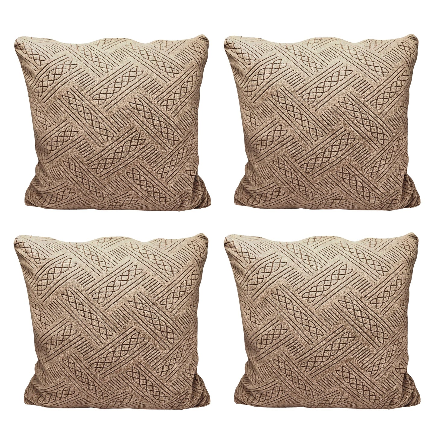 Jacquard Fabric Cushion Cover With Zipper ( Camel, 45 x 45 cm)