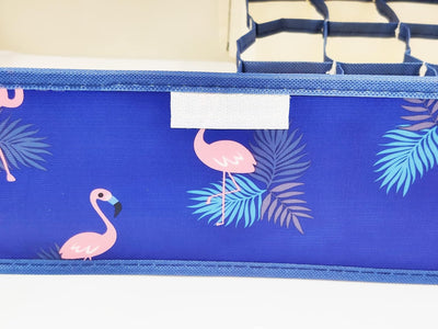 Innerwear Organizer 15+1 Compartment Non-Smell Non Woven Foldable Fabric Storage Box for Closet - Blue Flamingo