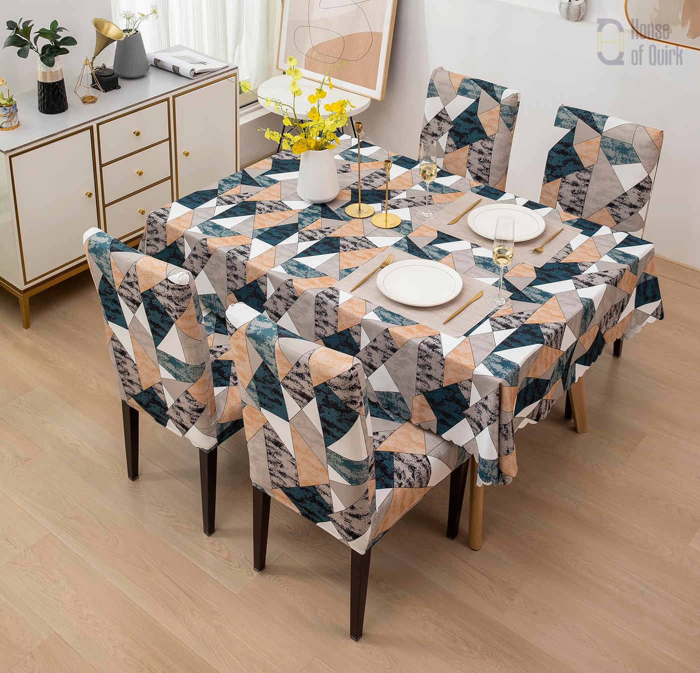 Dining Table Cover Chair Cover waterproof (1 Table Cover + 6 Chair Cover)