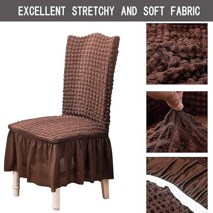 Turkish Bubble Frill Chair Cover Stretch Removable Washable Slipcover (coffee)