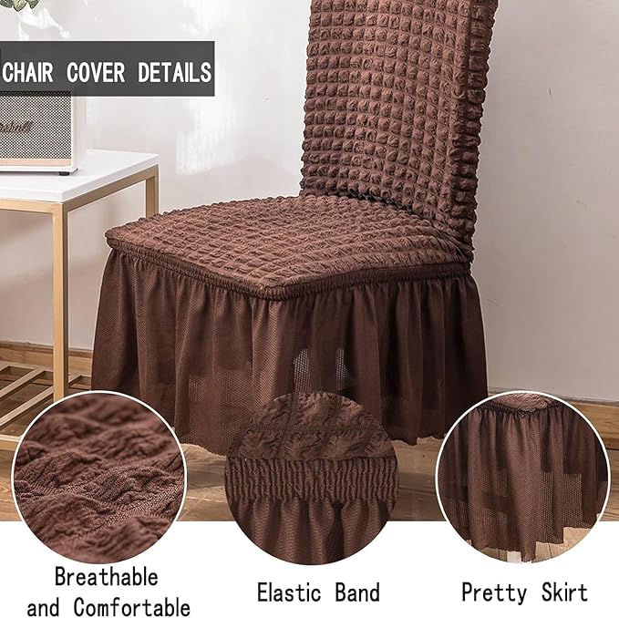 Turkish Bubble Frill Chair Cover Stretch Removable Washable Slipcover (coffee)