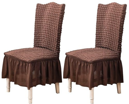 Turkish Bubble Frill Chair Cover Stretch Removable Washable Slipcover (coffee)