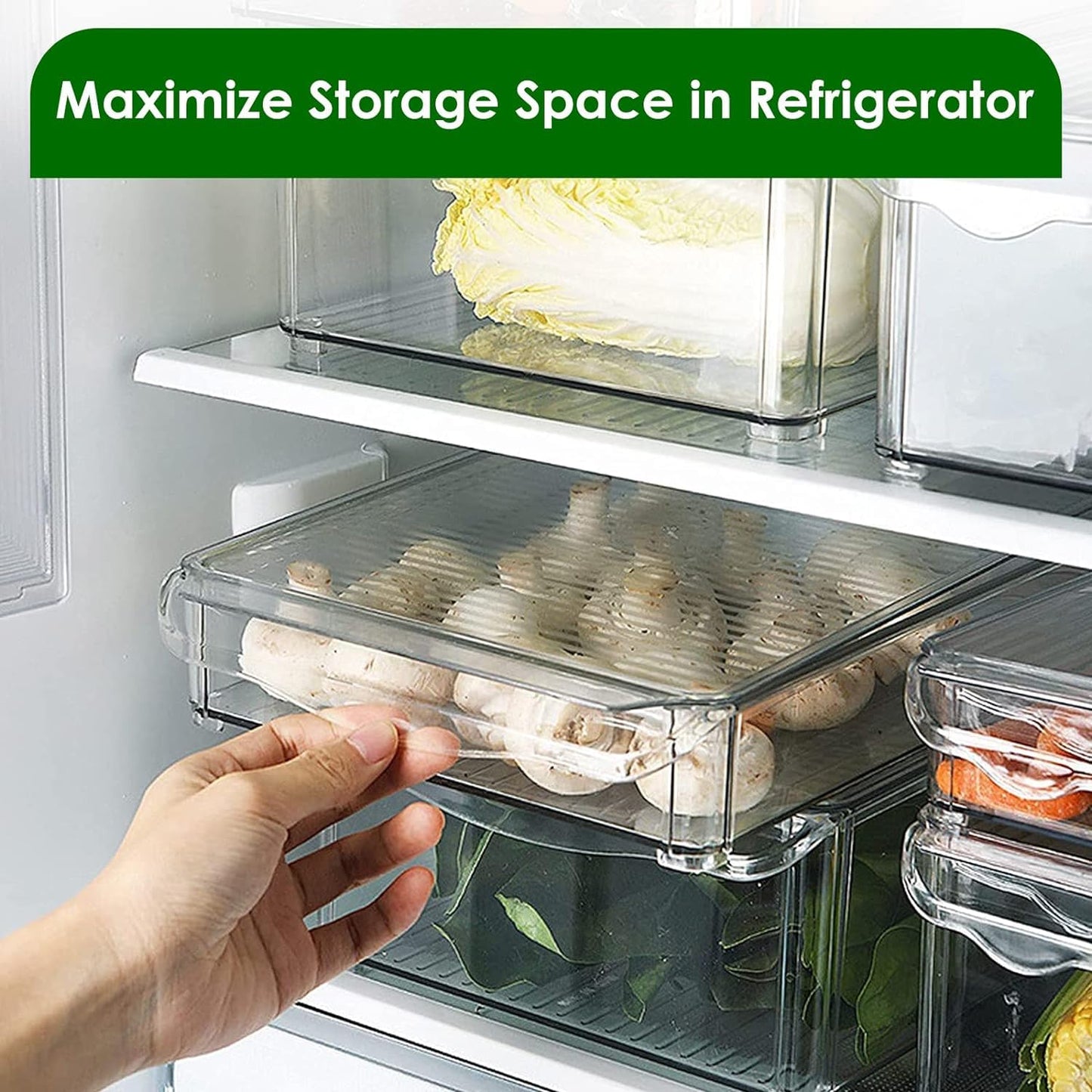 Refrigerator Organizer Bins With Pull-Out Drawer With Handle