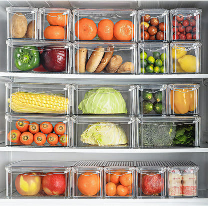 Refrigerator Organizer Bins With Pull-Out Drawer With Handle