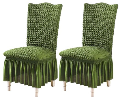 Turkish Bubble Frill Chair Cover Stretch Removable Washable Slipcover (GREEN)