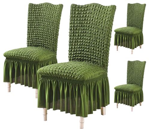 Turkish Bubble Frill Chair Cover Stretch Removable Washable Slipcover (GREEN)