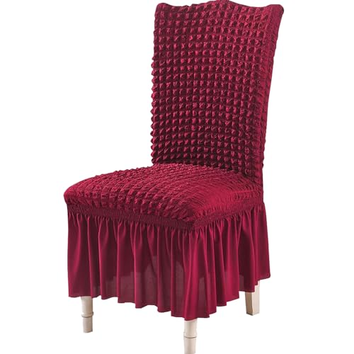 Turkish Bubble Frill Chair Cover Stretch Removable Washable Slipcover ( MAROON)