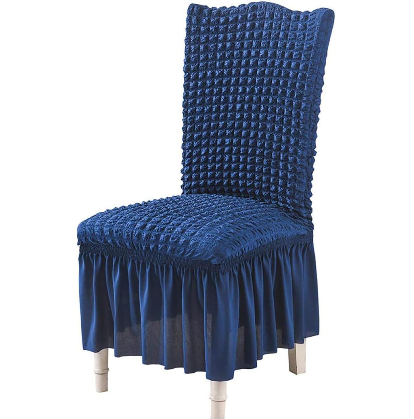 Turkish Bubble Frill Chair Cover Stretch Removable Washable Slipcover (NAVY)