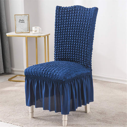 Turkish Bubble Frill Chair Cover Stretch Removable Washable Slipcover (NAVY)