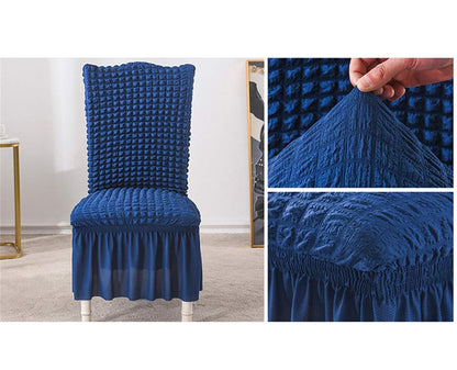 Turkish Bubble Frill Chair Cover Stretch Removable Washable Slipcover (NAVY)