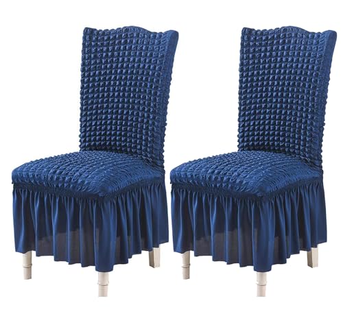 Turkish Bubble Frill Chair Cover Stretch Removable Washable Slipcover (NAVY)