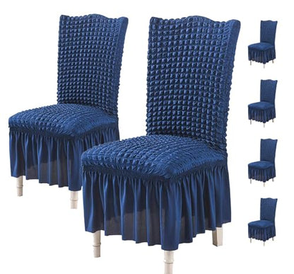 Turkish Bubble Frill Chair Cover Stretch Removable Washable Slipcover (NAVY)