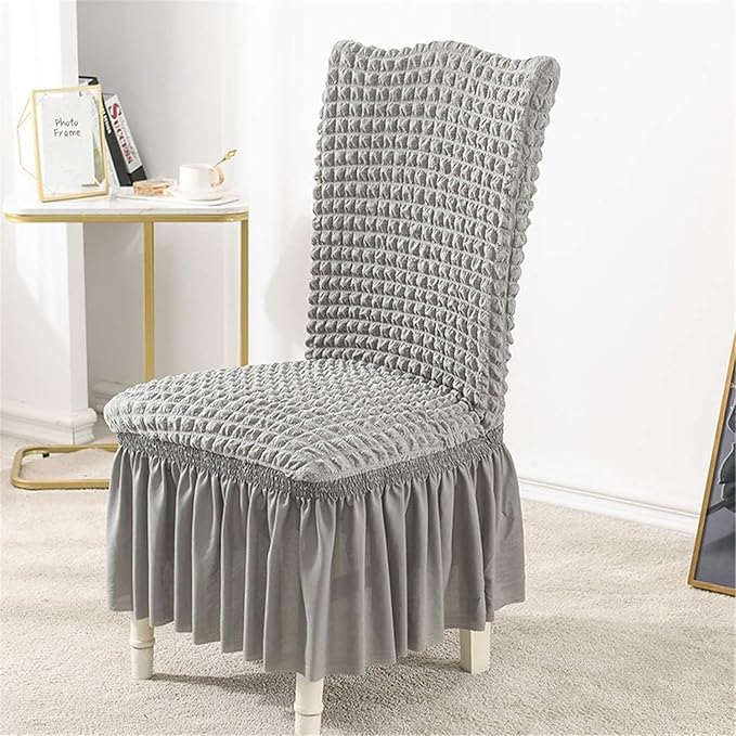 Turkish Bubble Frill Chair Cover Stretch Removable Washable ( SMOKE )