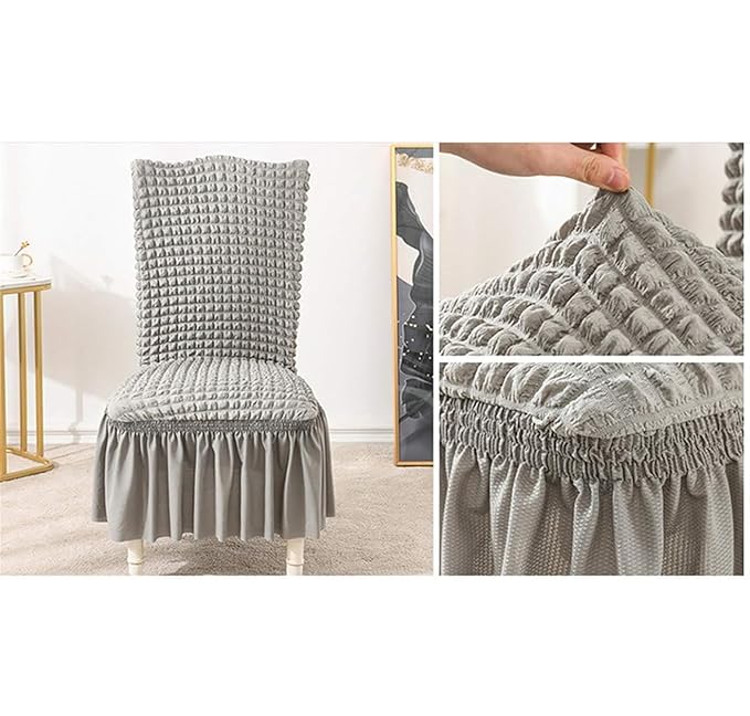 Turkish Bubble Frill Chair Cover Stretch Removable Washable ( SMOKE )