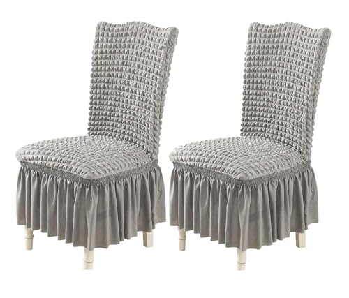 Turkish Bubble Frill Chair Cover Stretch Removable Washable ( SMOKE )