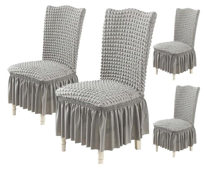 Turkish Bubble Frill Chair Cover Stretch Removable Washable ( SMOKE )