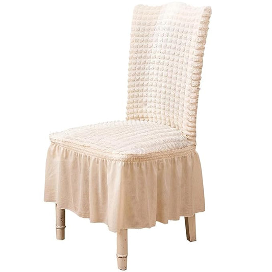 Turkish Bubble Frill Chair Cover Stretch Removable Washable Slipcover (Beige)