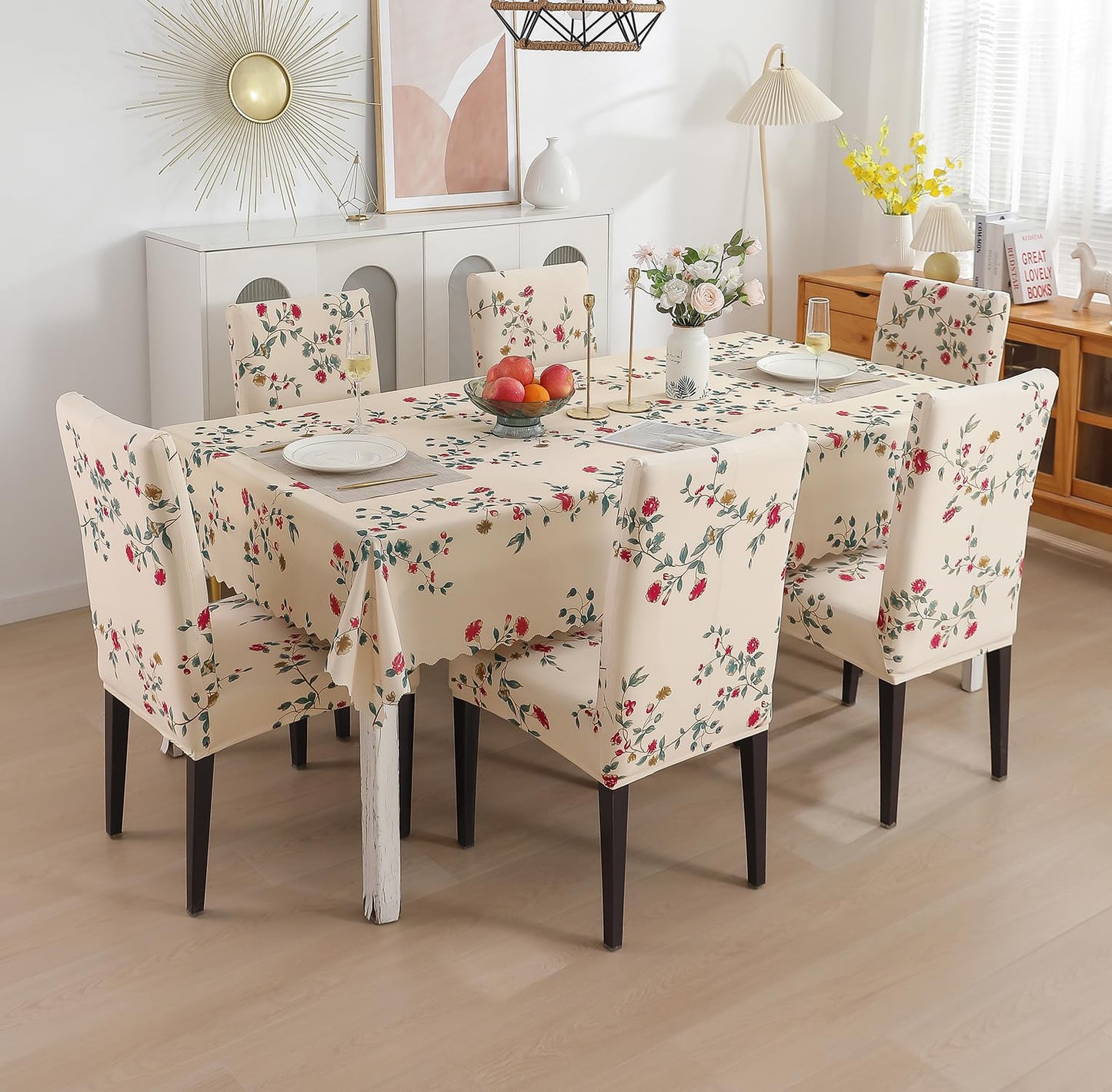 Dining Table Cover Chair Cover waterproof (1 Table Cover + 6 Chair Cover)