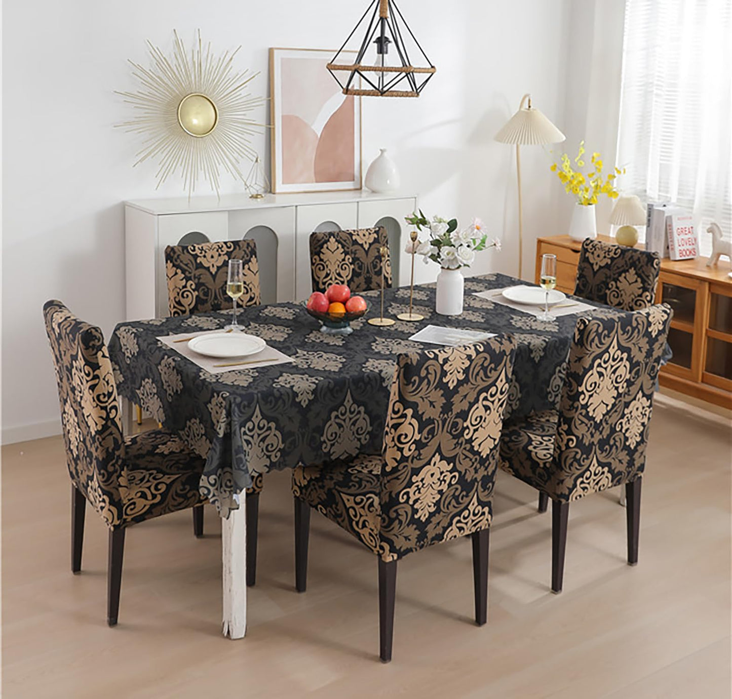 Dining Table Cover Chair Cover waterproof (1 Table Cover + 6 Chair Cover)