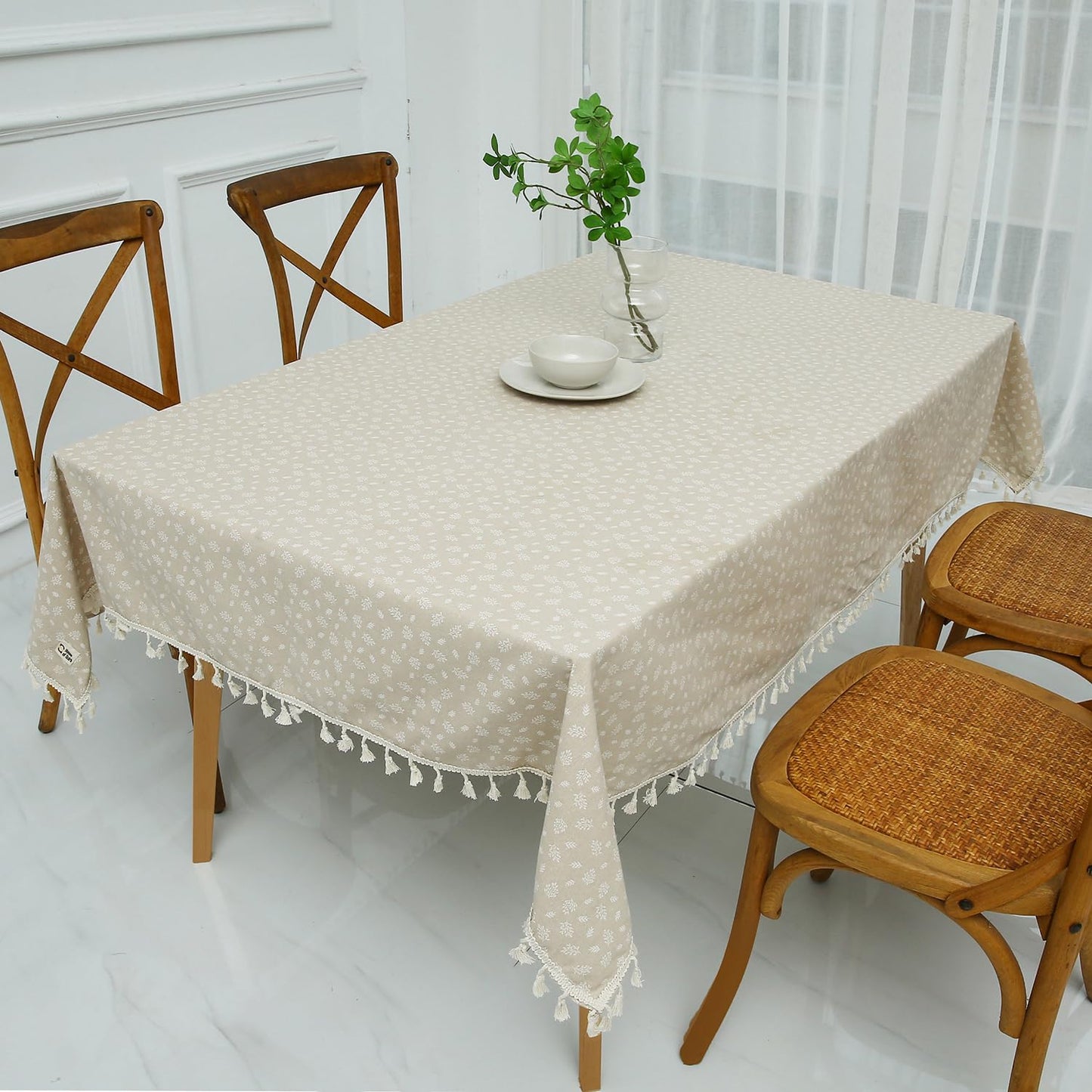 Rectangle Printed Tablecloth Cotton Linen Table Cloth Dust-Proof Table Cover (183x137 cm)