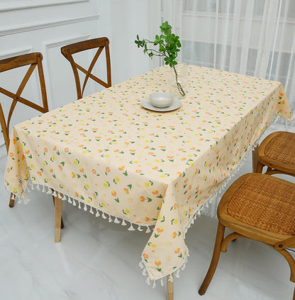 Rectangle Printed Tablecloth Cotton Linen Table Cloth Dust-Proof Table Cover (183x137 cm)