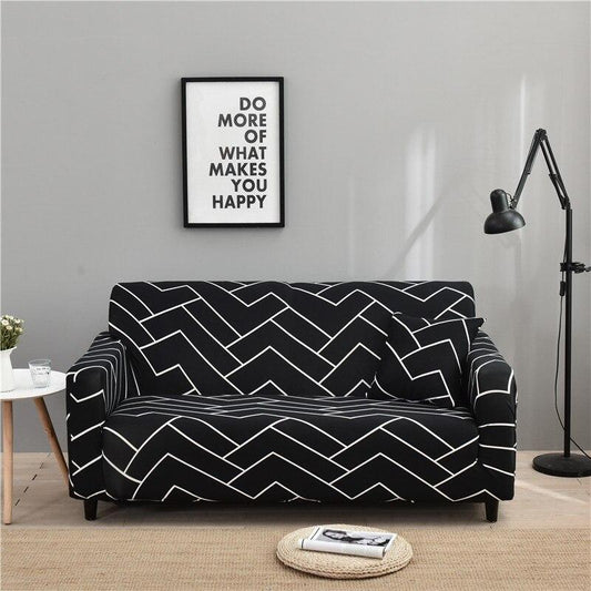 Printed Sofa Cover - Black Herringbone