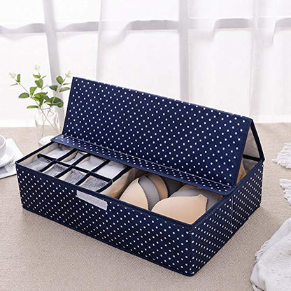 Innerwear Organizer 16+1 Compartment Non-Smell Non Woven Foldable Fabric Storage Box for Closet - Blue Polka