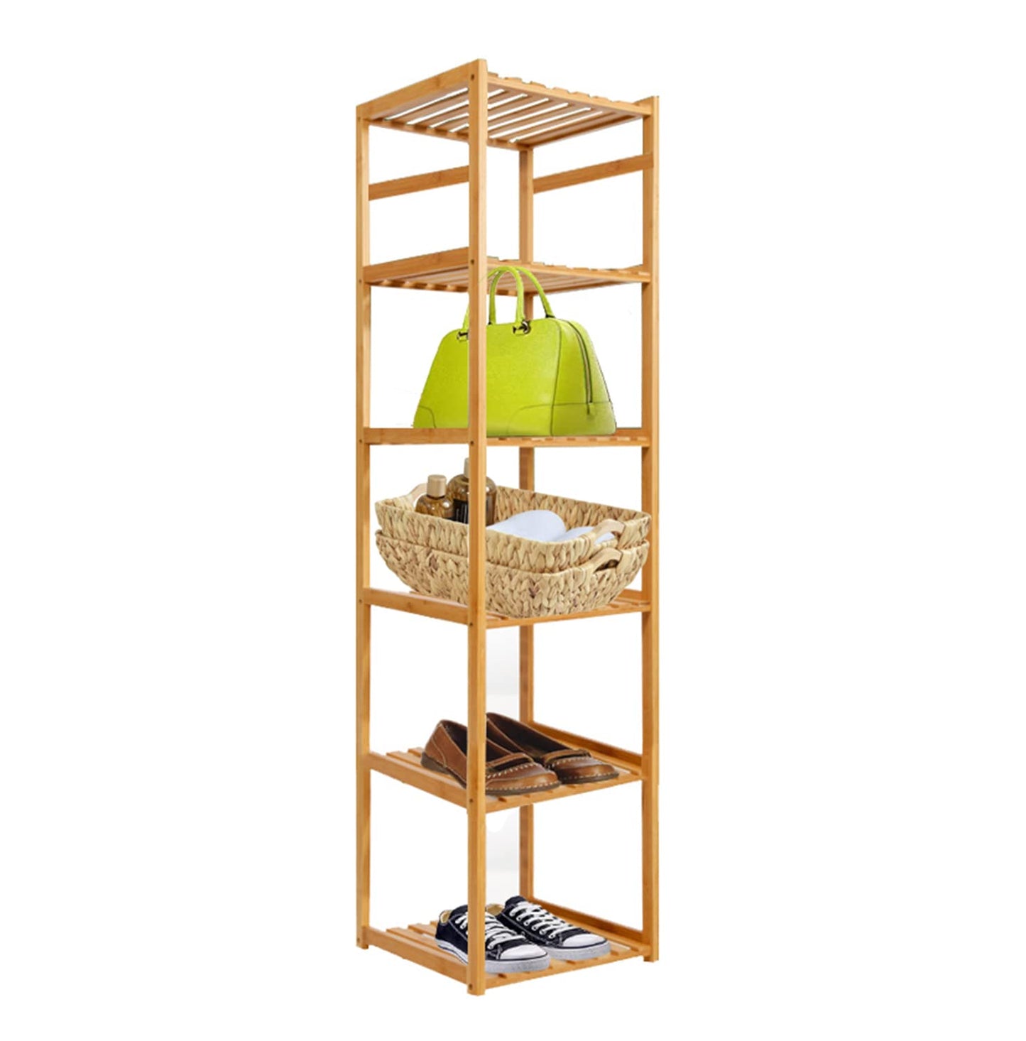 5 Tier Closet Storage Bamboo Garment Racks Clothes Laundry Rack