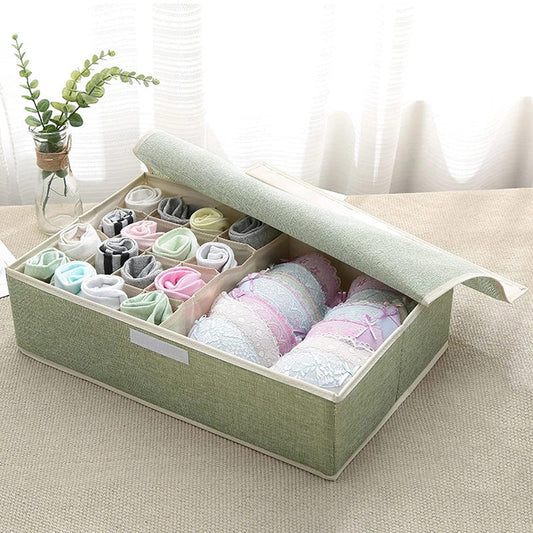 16 Compartment Underwear Drawer Organizer With Folding Lid Box