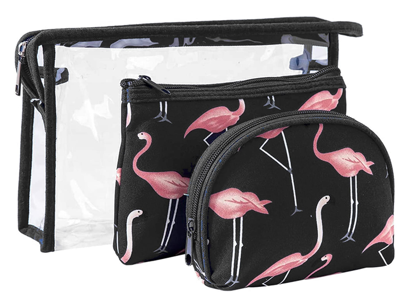 Flamingo Makeup Bag Set for Women Portable 3 Different Sizes Toiletry Bag