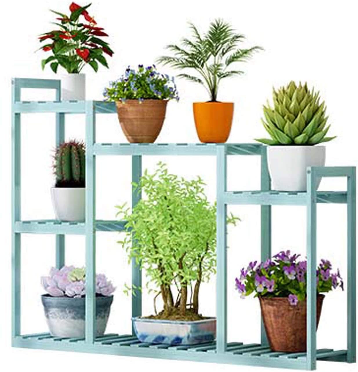 7 Tier Bamboo Plant Stand, Indoor, Outdoor Plant Shelves - (97x25x78 Green)