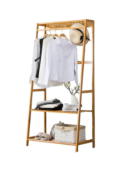 Bamboo Garment Coat Clothes Hanging Duty Rack with Top Shelf and Shoe Clothing Storage Organizer Shelves - DIY Rack (80X165 Dual)