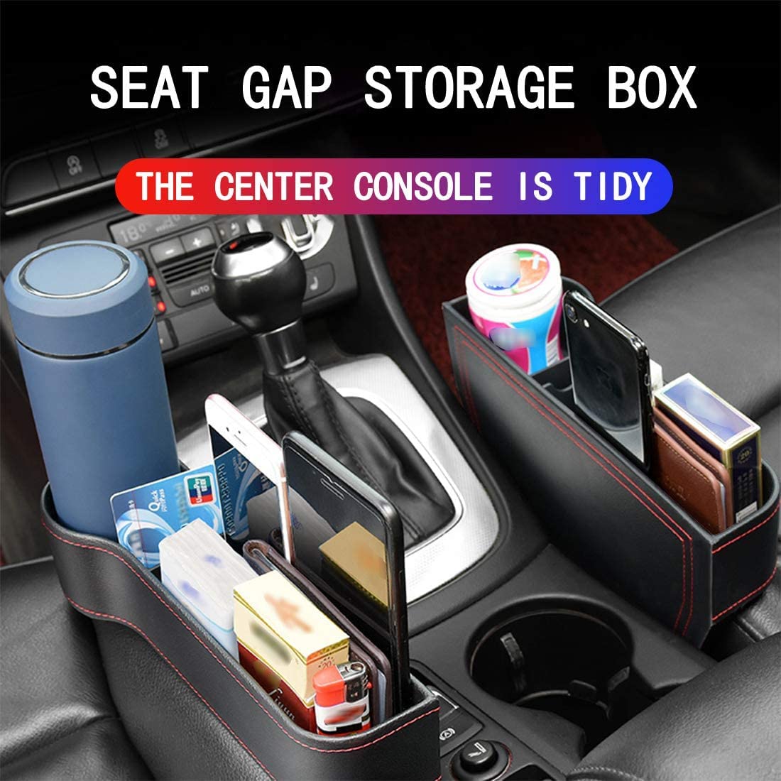 Car Seat Gap Filler Organizer Storage Box Front Seat Console Side Pocket with Cup Holder