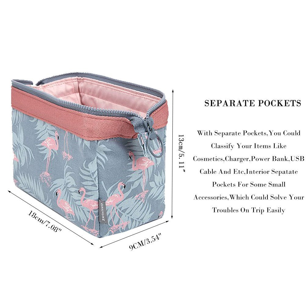 Toiletry Kit Organizer Hard Drive Carry Case Portable Cube Purse (Grey Flamingo)