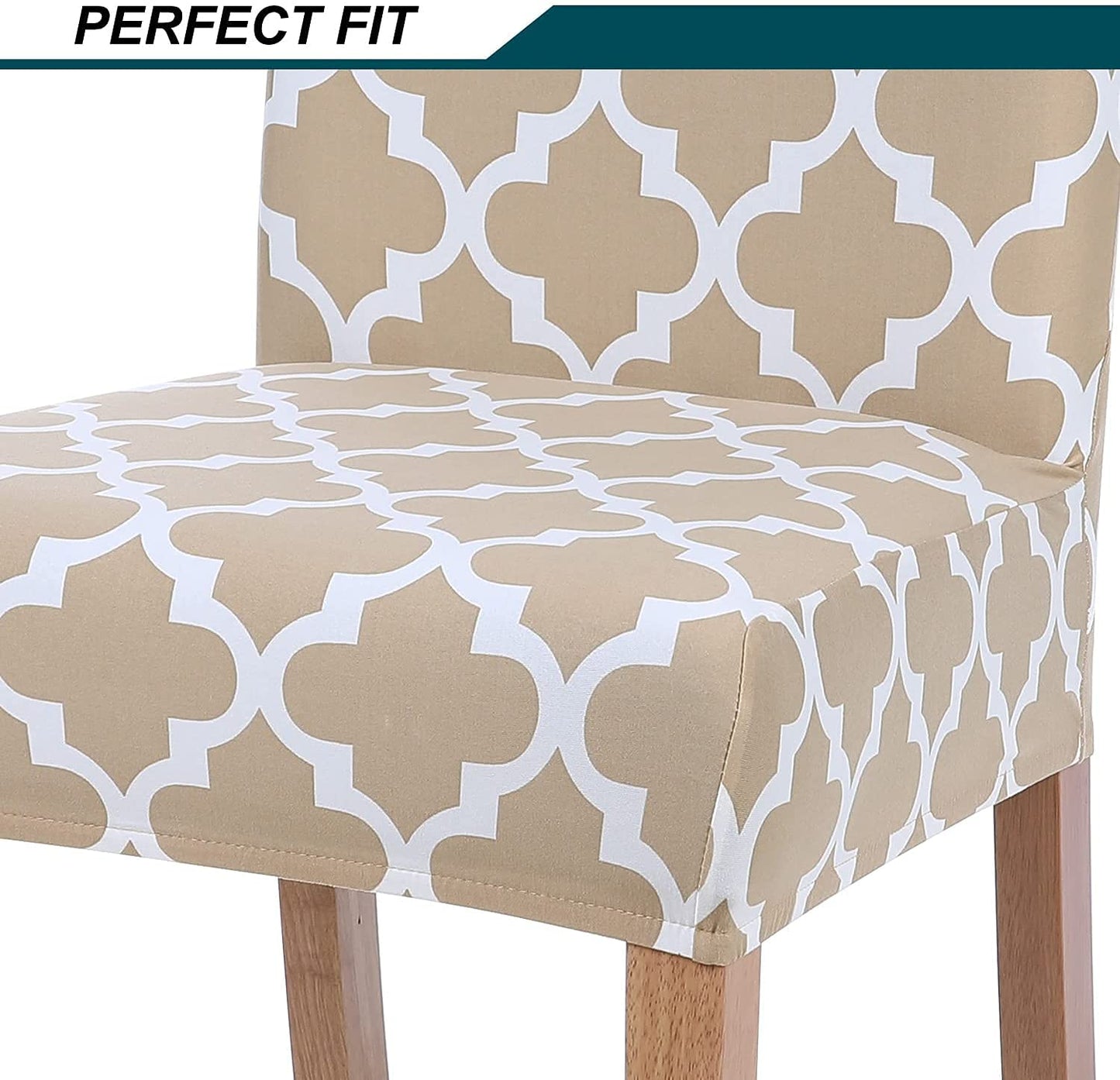 Printed Elastic Chair Cover - Beige Diamond