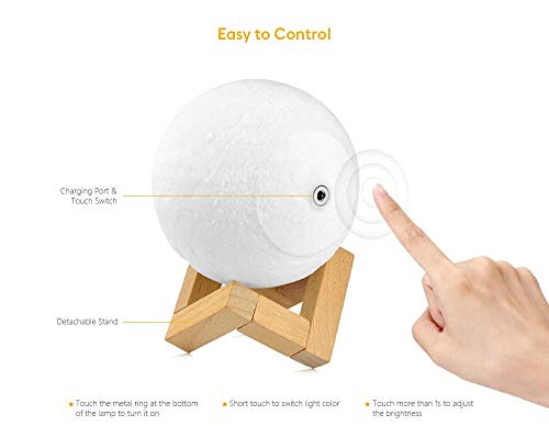 3D Printed 5.9-inch (15cm) Rechargeable Tap and Touch Sensor Dimmable Moon Night Lamp